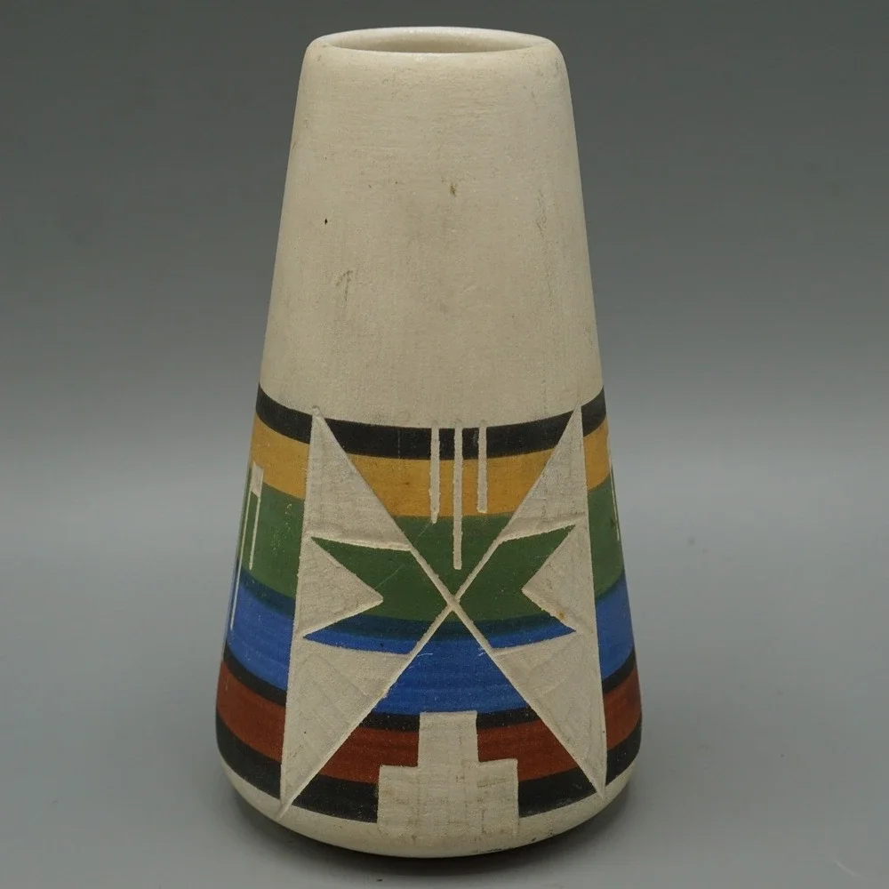 Faith Swan Sioux Native American Pottery Vase South Dakota Polychrome Geometric